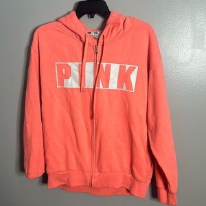 Couple of stains, Size small, PINK brand, color neon orangish-pink